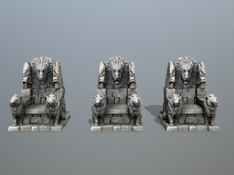 Lion Stone Throne 1 3D Model