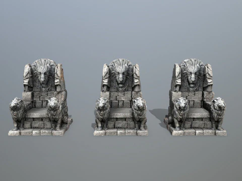 Lion Stone Throne 1 3D Model
