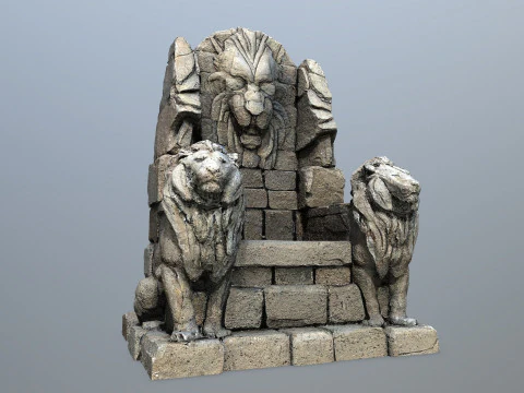Lion Stone Throne 3 3D Model