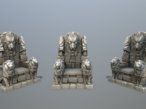 Lion Stone Throne 3 Modèle 3D