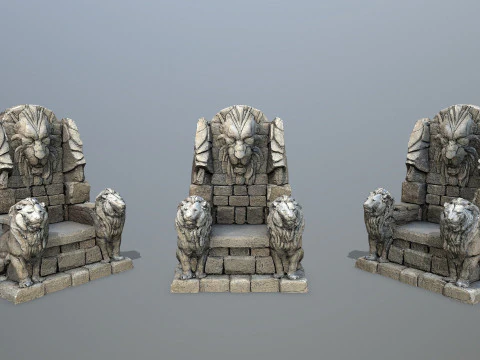 Lion Stone Throne 3 3D Model