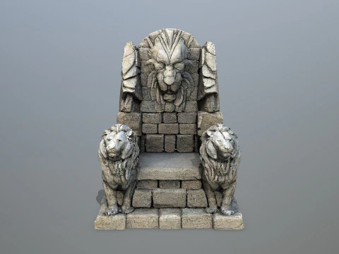 Lion Stone Throne 3 3D Model