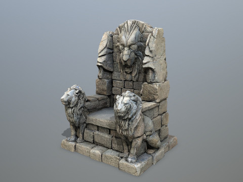 Lion Stone Throne 3 Modèle 3D
