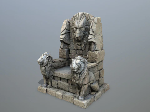 Lion Stone Throne 3 3D Model