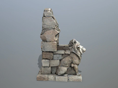 Lion Stone Throne 3 3D Model
