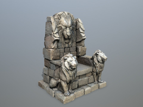 Lion Stone Throne 3 Modèle 3D