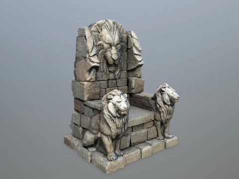 Lion Stone Throne 3 3D Model