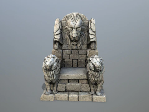 Lion Stone Throne 3 3D Model