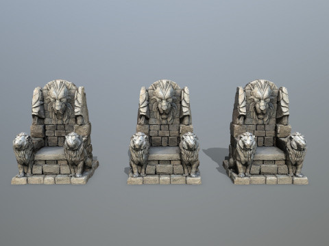Lion Stone Throne 3 Modèle 3D