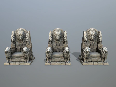 Lion Stone Throne 3 3D Model
