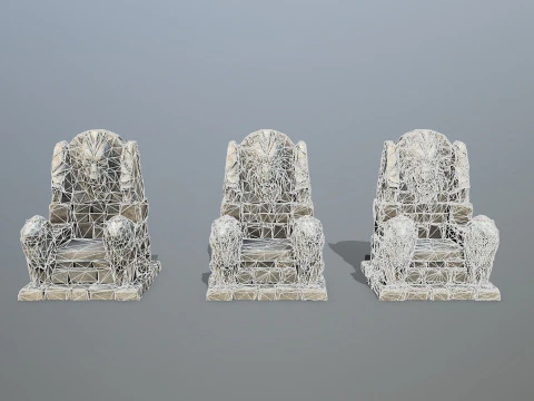 Lion Stone Throne 3 3D Model