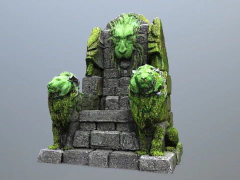 Lion Stone Throne 4 3D Model