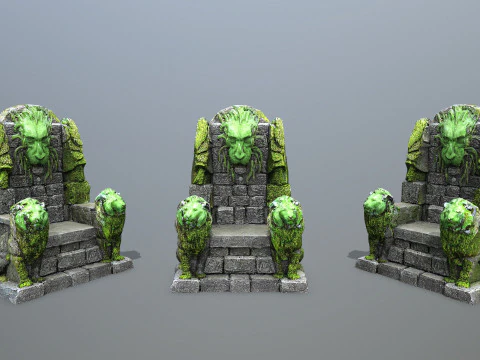 Lion Stone Throne 4 3D Model