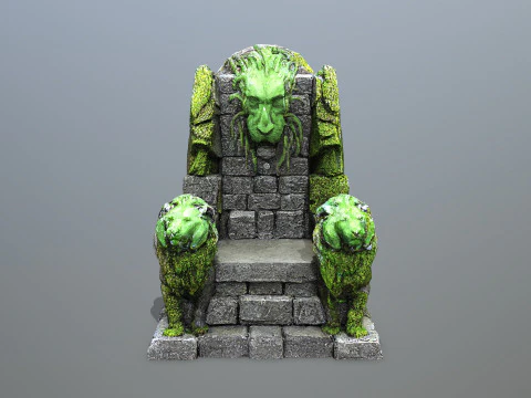 Lion Stone Throne 4 3D Model