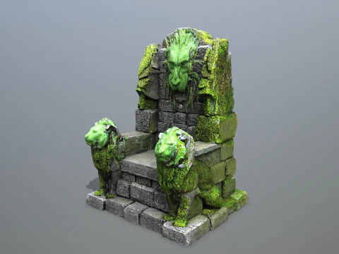 Lion Stone Throne 4 3D Model
