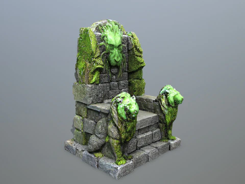 Lion Stone Throne 4 3D Model