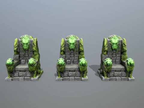 Lion Stone Throne 4 3D Model