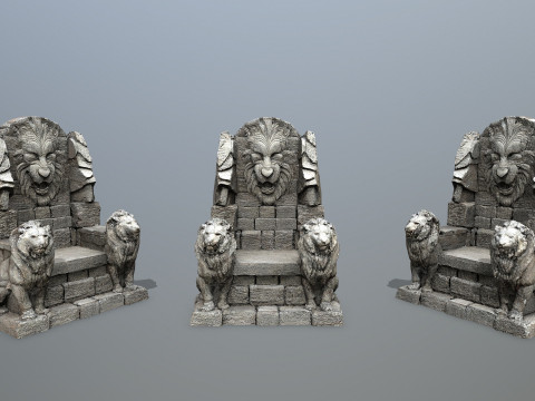 Lion Stone Throne Modelo 3D