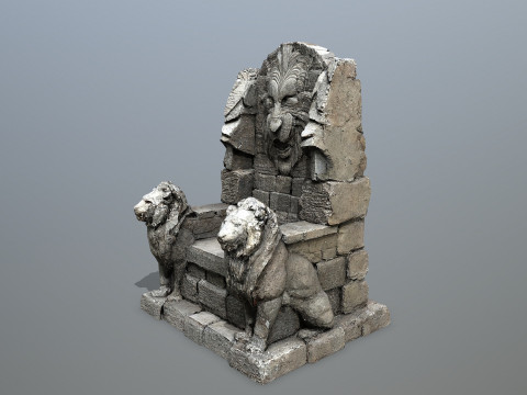 Lion Stone Throne Modelo 3D