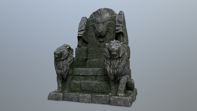 Lion Stone Throne 3D Модель .c4d .max .obj .3ds .fbx .stl .blend