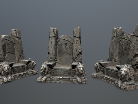 Lion Stone Throne Modèle 3D