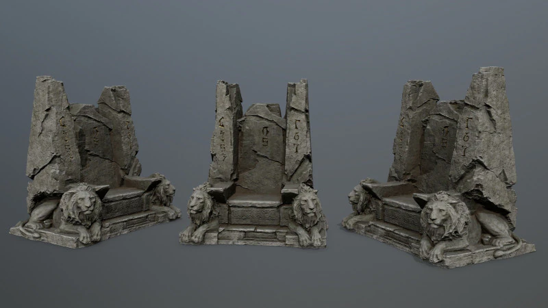 Lion Stone Throne 3D Model .c4d .max .obj .3ds .fbx .stl .blend
