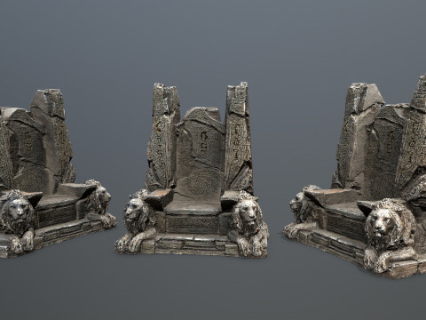 Lion Stone Throne 1 Modelo 3D