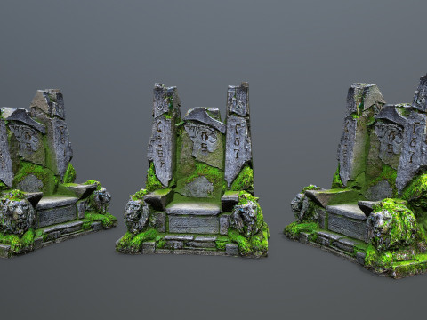 Lion Stone Throne 3 3D Model