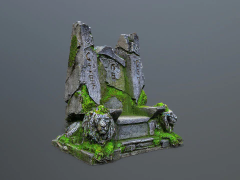 Lion Stone Throne 3 3D Model