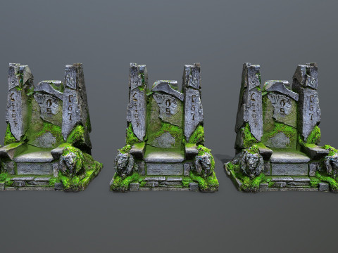 Lion Stone Throne 3 3Dモデル
