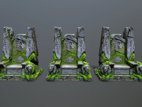 Lion Stone Throne 3 3D Model