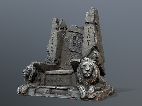 Lion Stone Throne Modello 3D