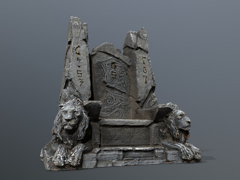 Lion Stone Throne Modello 3D