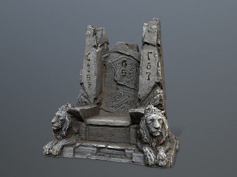 Lion Stone Throne Modello 3D