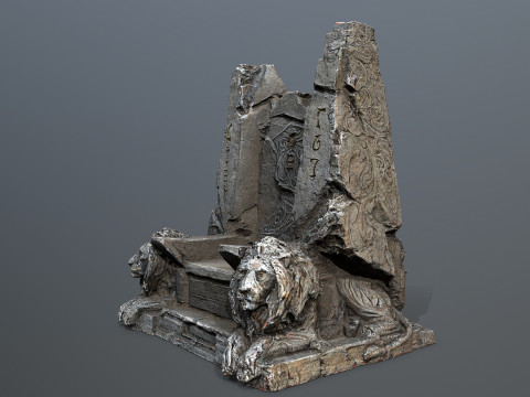 Lion Stone Throne Modello 3D