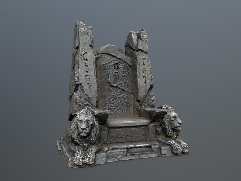 Lion Stone Throne Modello 3D