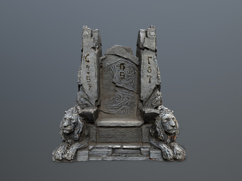Lion Stone Throne Modello 3D