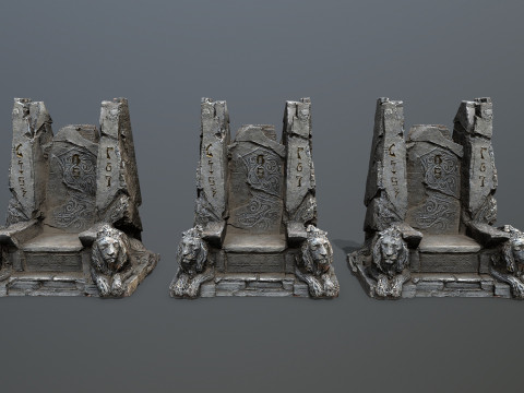 Lion Stone Throne Modello 3D