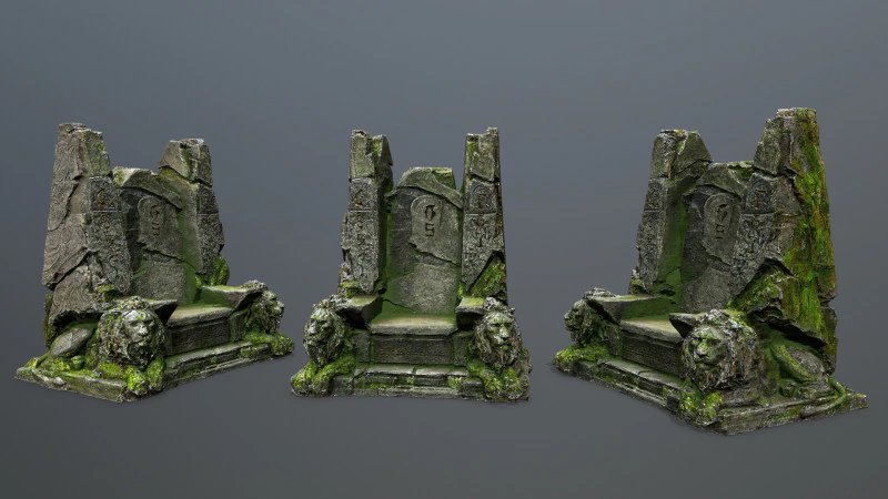 Lion Stone Throne 3D Model .c4d .max .obj .3ds .fbx .stl .blend