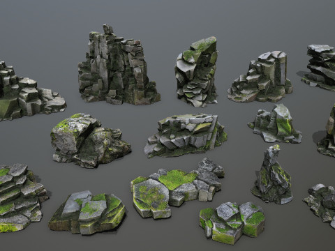 Mossy rocks 3D मॉडल