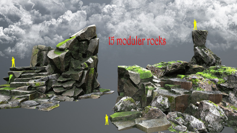 Mossy rocks 3D मॉडल .c4d .max .obj .3ds .fbx .stl .blend