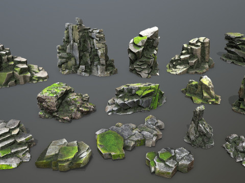 Mossy rocks 3D मॉडल