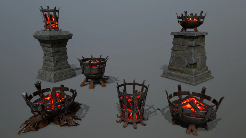 Medieval Braziers Lights 3D Model .c4d .max .obj .3ds .fbx .stl .blend 
