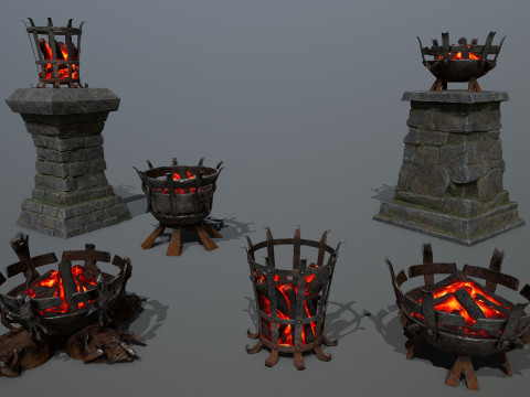 Luces de braseros medievales Modelo 3D