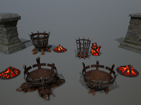 Средневековые жаровни с подсветкой 3D Модель