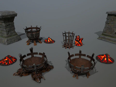 Medieval Braziers Lights 3D Model