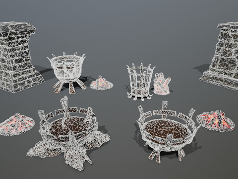 Средневековые жаровни с подсветкой 3D Модель