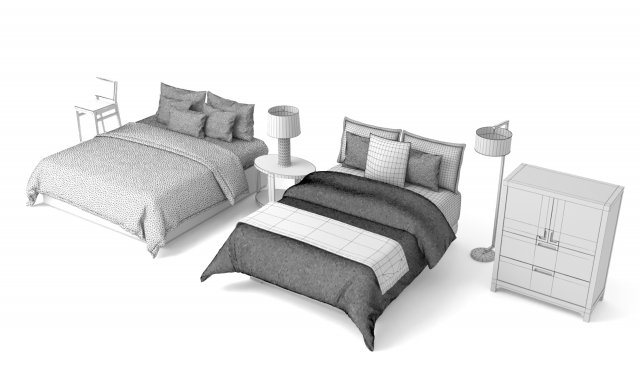 bed stool lamp cabinet nighttable Model 3D .c4d .max .obj .3ds .fbx .stl .blend 
