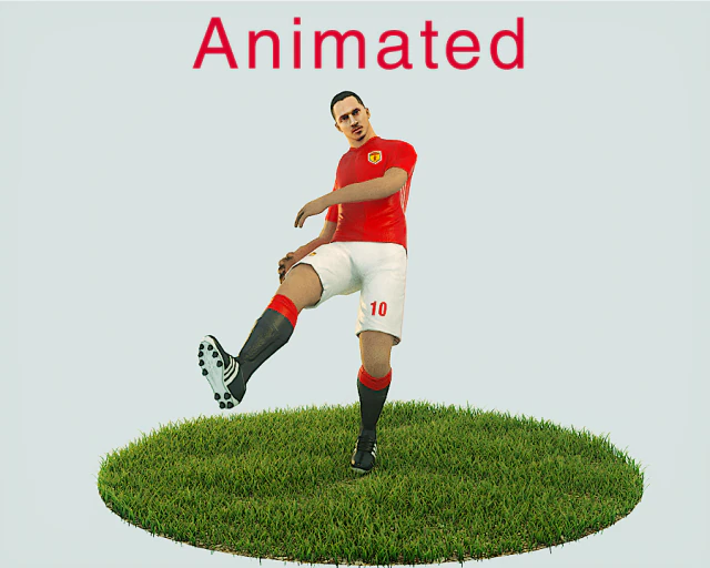 zlatan ibrahimovic, joueur de football pr&ecirc;t &agrave; jouer, animation de coup de pied Modèle 3D .c4d .max .obj .3ds .fbx .stl .blend 