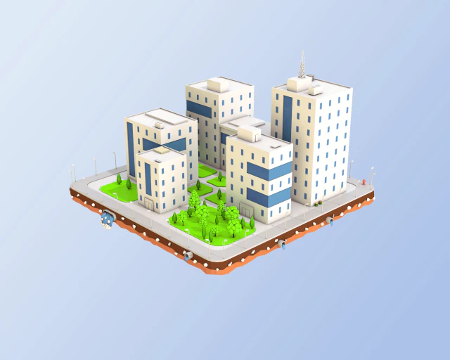 low poly city block office buildings 3D Model .c4d .max .obj .3ds .fbx .stl .blend 